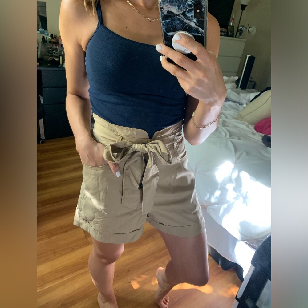 Express super high waisted tie shorts nude/khaki color size XS